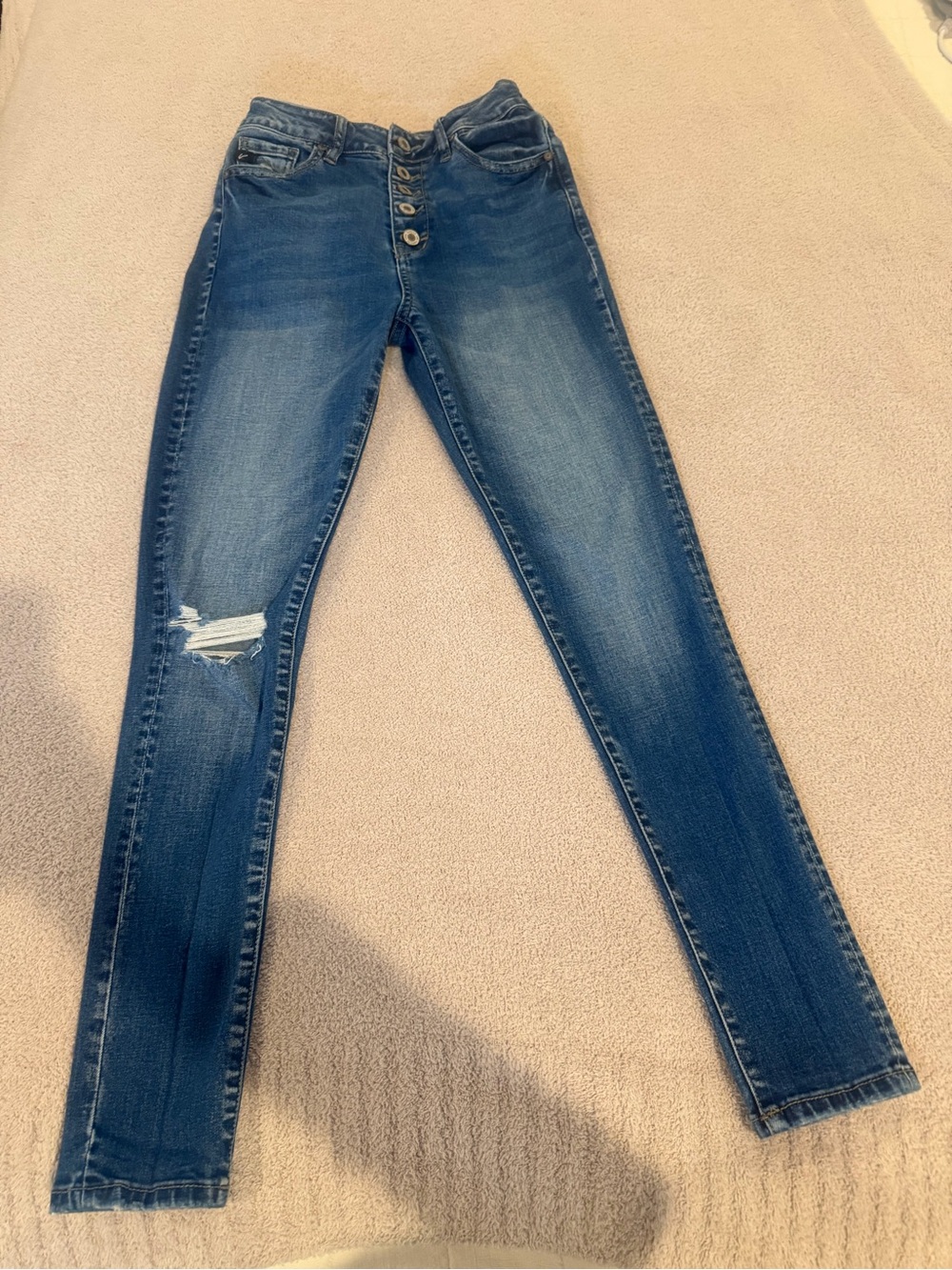 KanCan Skinny High-Rise Button-Fly Distressed Blue Jeans